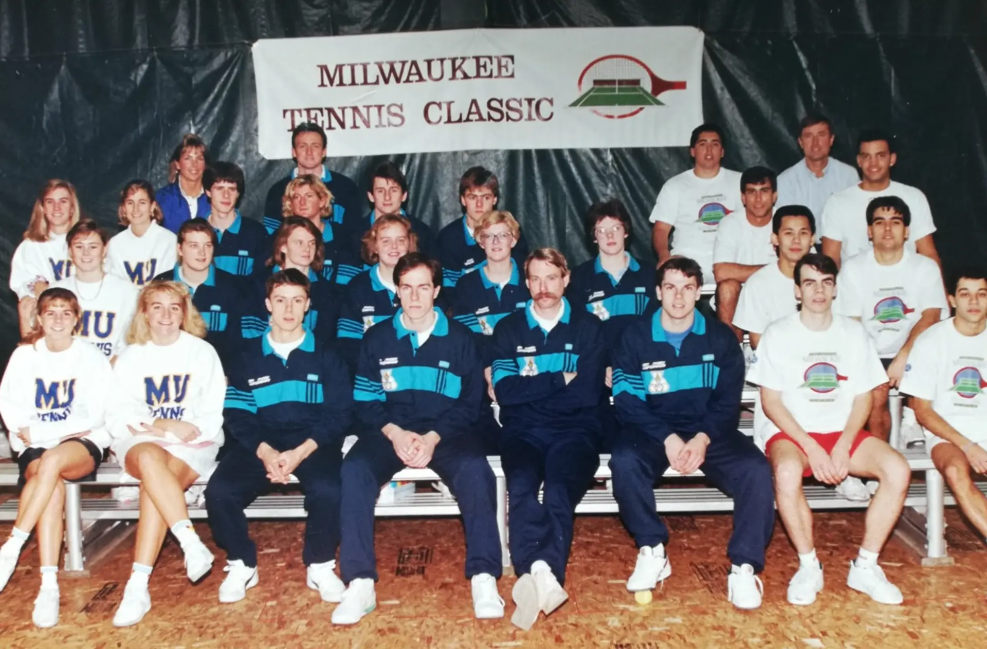 College tennis teams posing at the Milwaukee Tennis Classic
