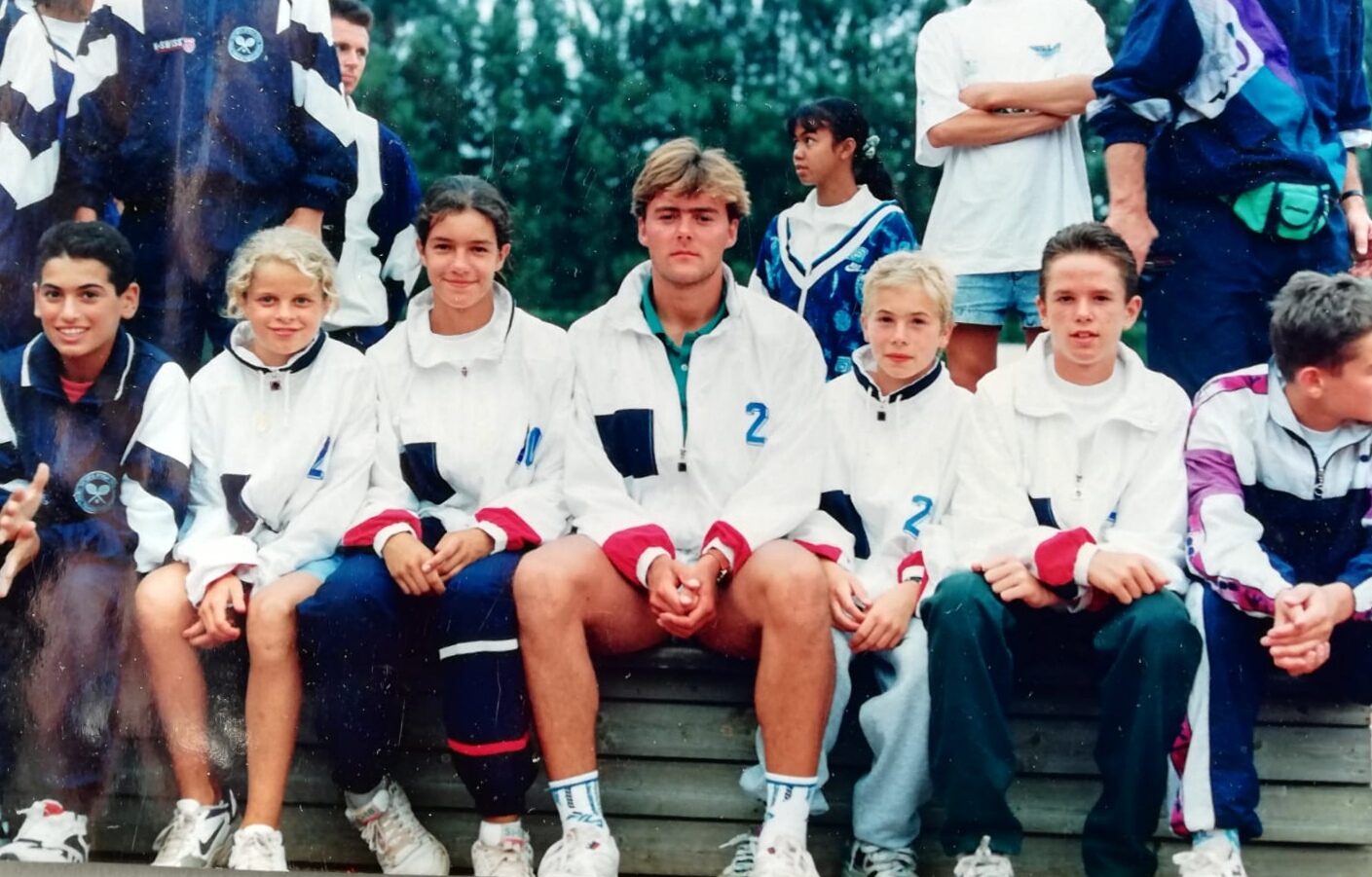 Carl Maes with young Belgian federation juniors including Kim Clijsters, Xavier Malisse and Olivier Rochus
